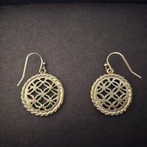 Gold Tone Lattice Pendant Earrings